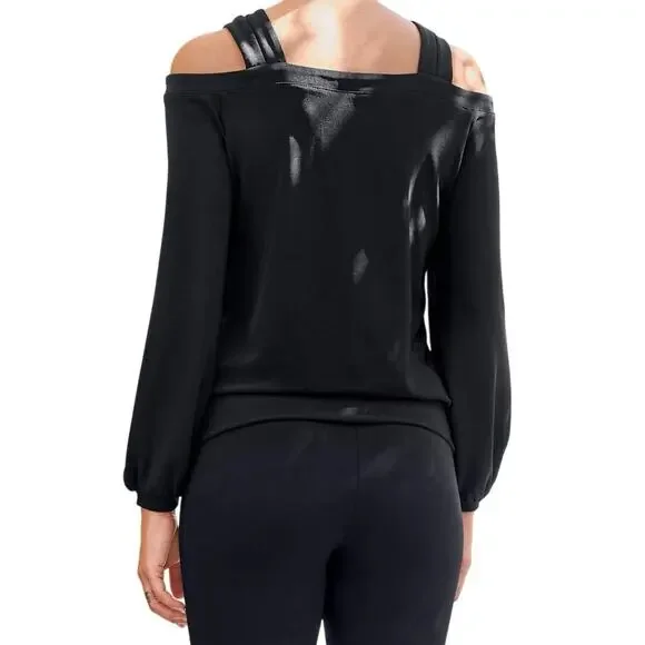 Boston Proper Cold Shoulder Double Strap Black Top Women’s Medium - Picture 2 of 6